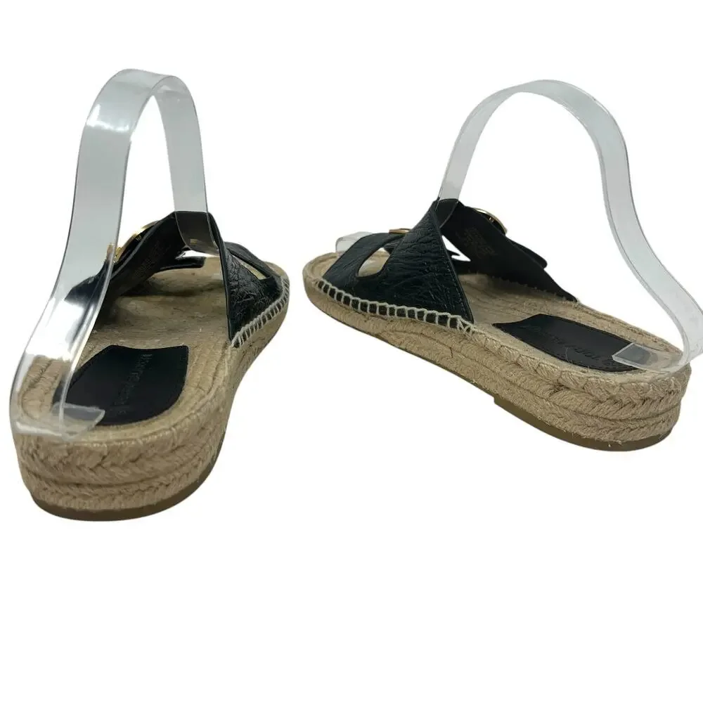 Tory Burch Selby‎ Patent Leather Espadrille Slide Sandals Black Size US 6.5